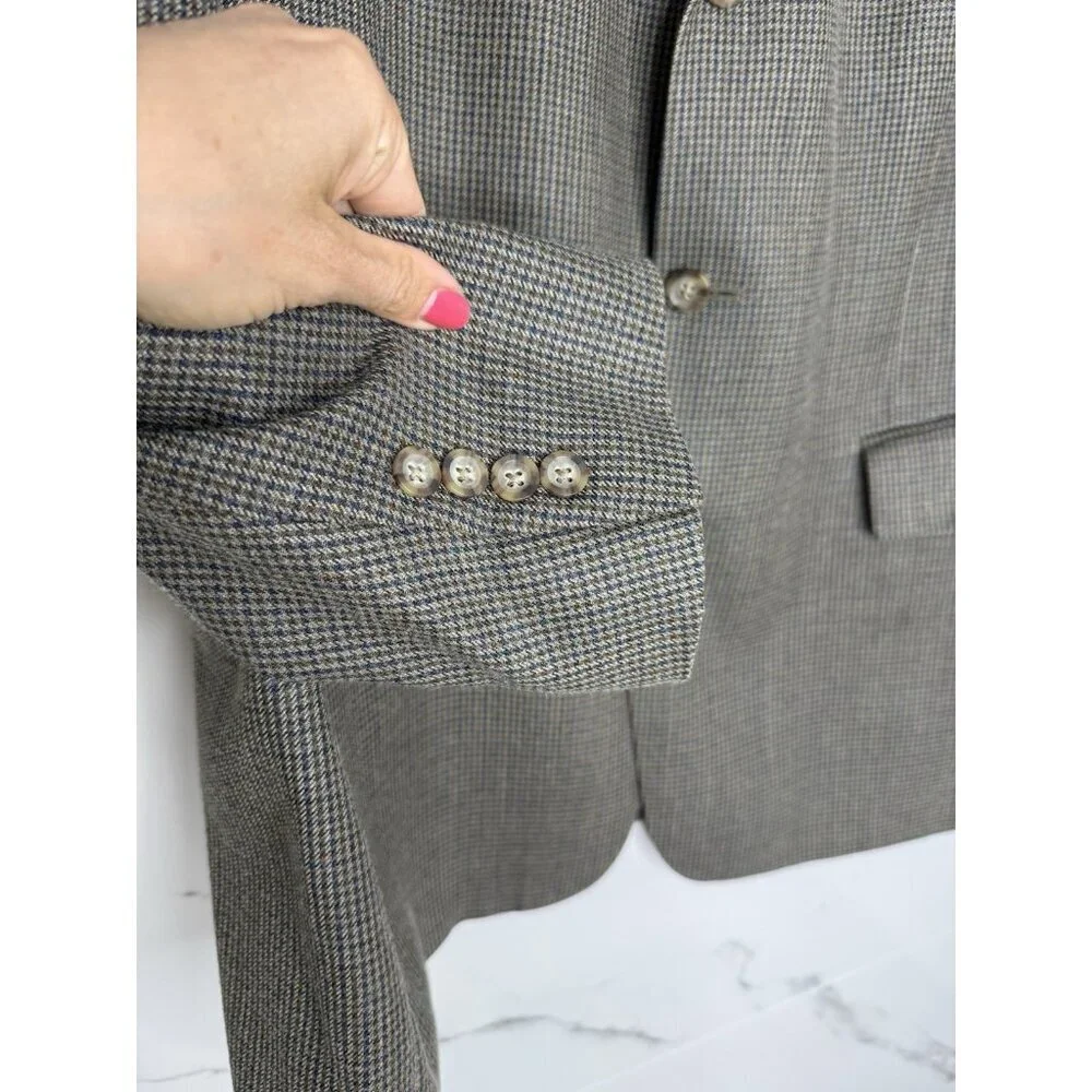 Oscar de la Renta Wool Sill Glen Houndstooth 48R Sport Coat Brown Gray Classic​​
